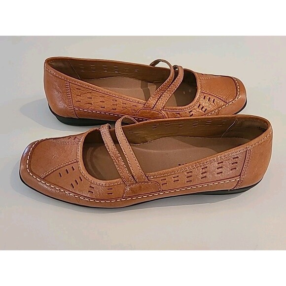 EASY SPIRIT® ADIEL Mary Jane Leather Square Toe Flats Cognac Camel Brown Tan 8.5 - Picture 4 of 7